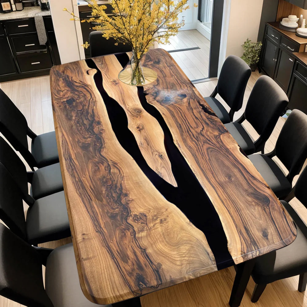 Custom Black Walnut Epoxy Resin River Table – Black Resin BWB-45