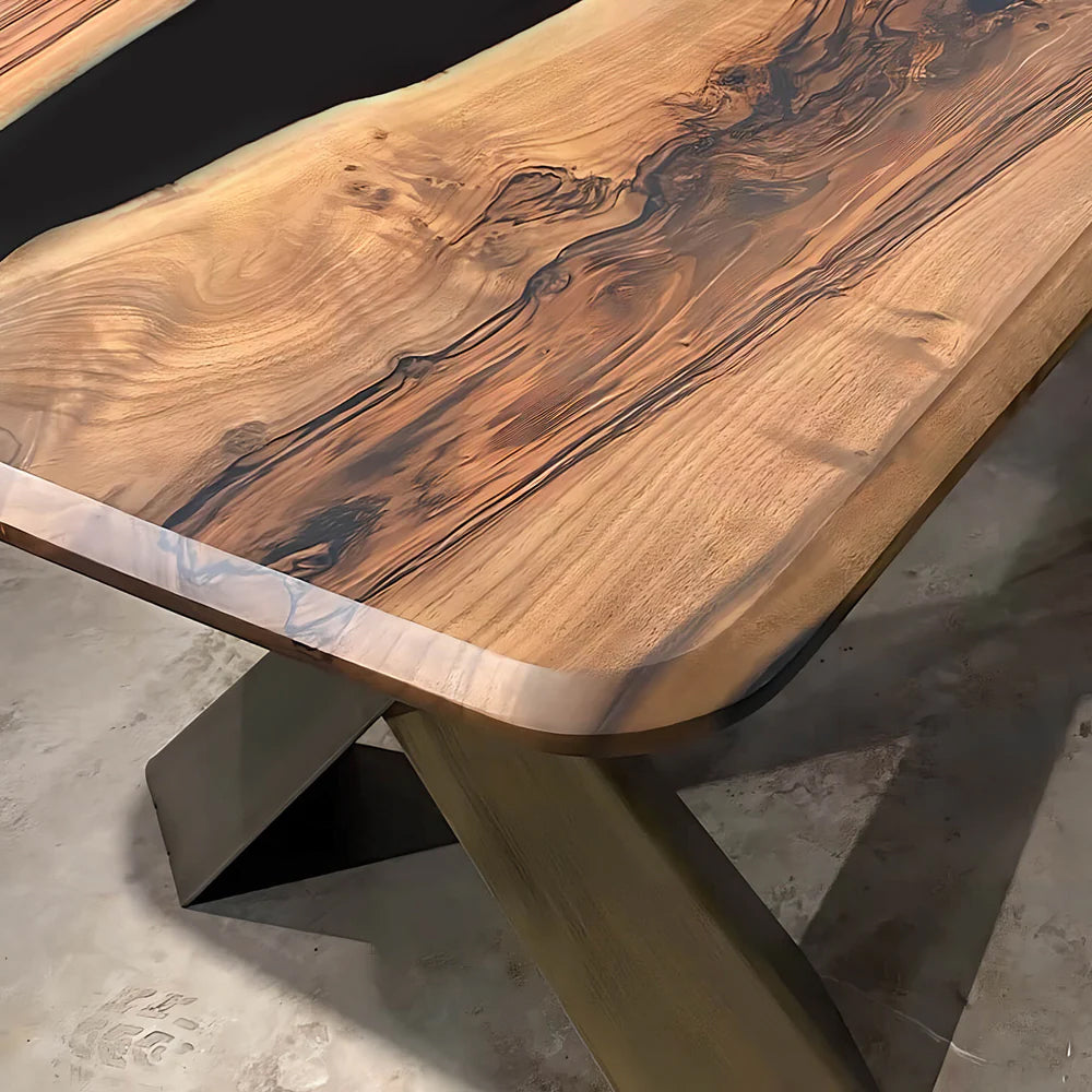 Custom Black Walnut Epoxy Resin River Table – Black Resin BWB-45
