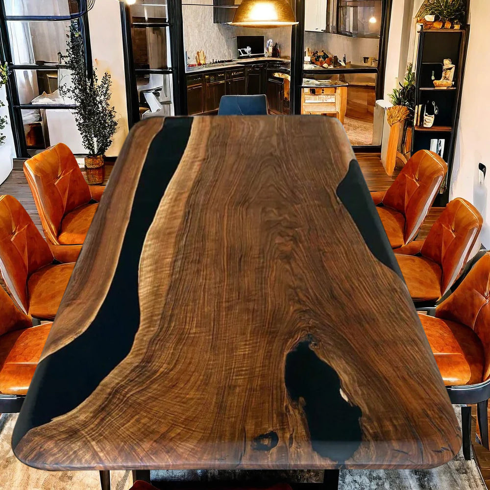 Custom Black Walnut Epoxy Resin River Table – Black Resin BWB-46