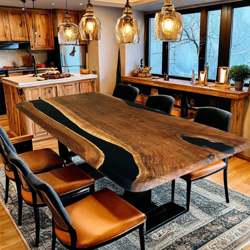 Custom Black Walnut Epoxy Resin River Table – Black Resin BWB-46