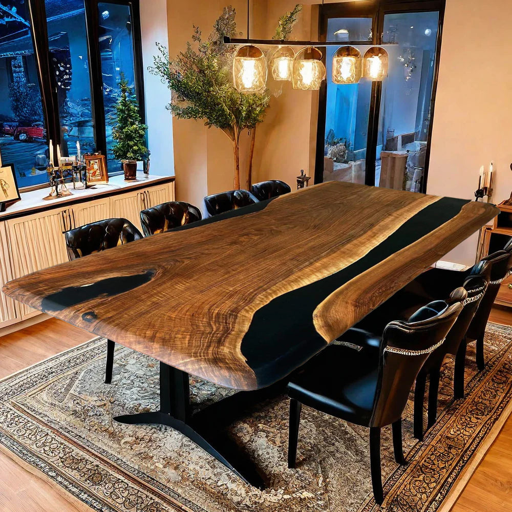 Custom Black Walnut Epoxy Resin River Table – Black Resin BWB-46