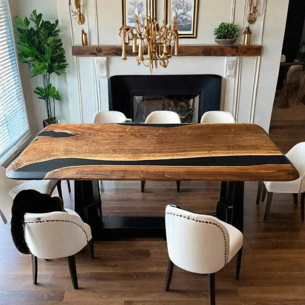 Custom Black Walnut Epoxy Resin River Table – Black Resin BWB-46