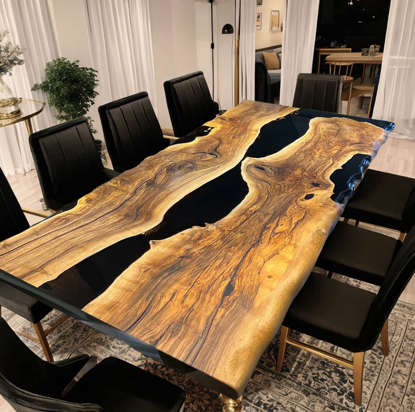 Custom Olive Wood Epoxy Resin Table – Black Resin OB-37