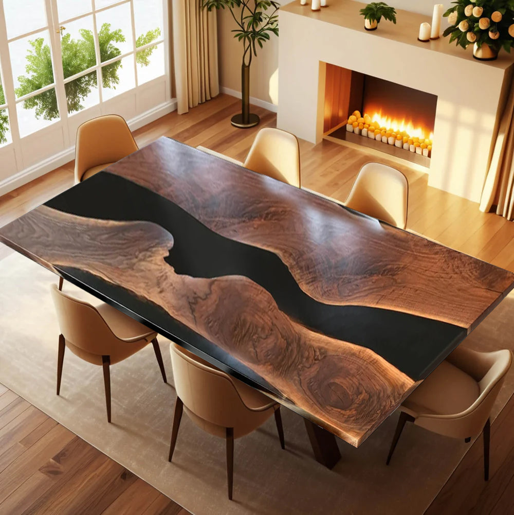 Custom Black Walnut Epoxy Resin River Table – Black Resin BWB-47