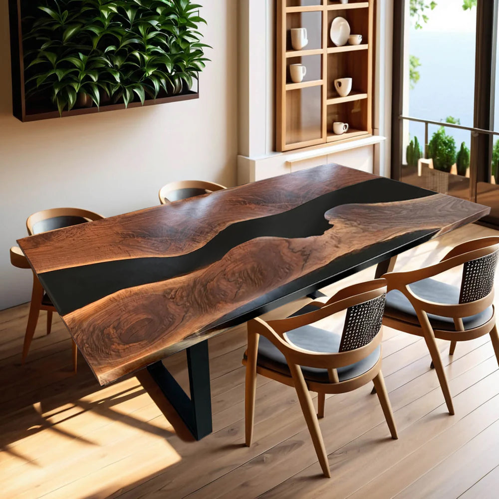Custom Black Walnut Epoxy Resin River Table – Black Resin BWB-47
