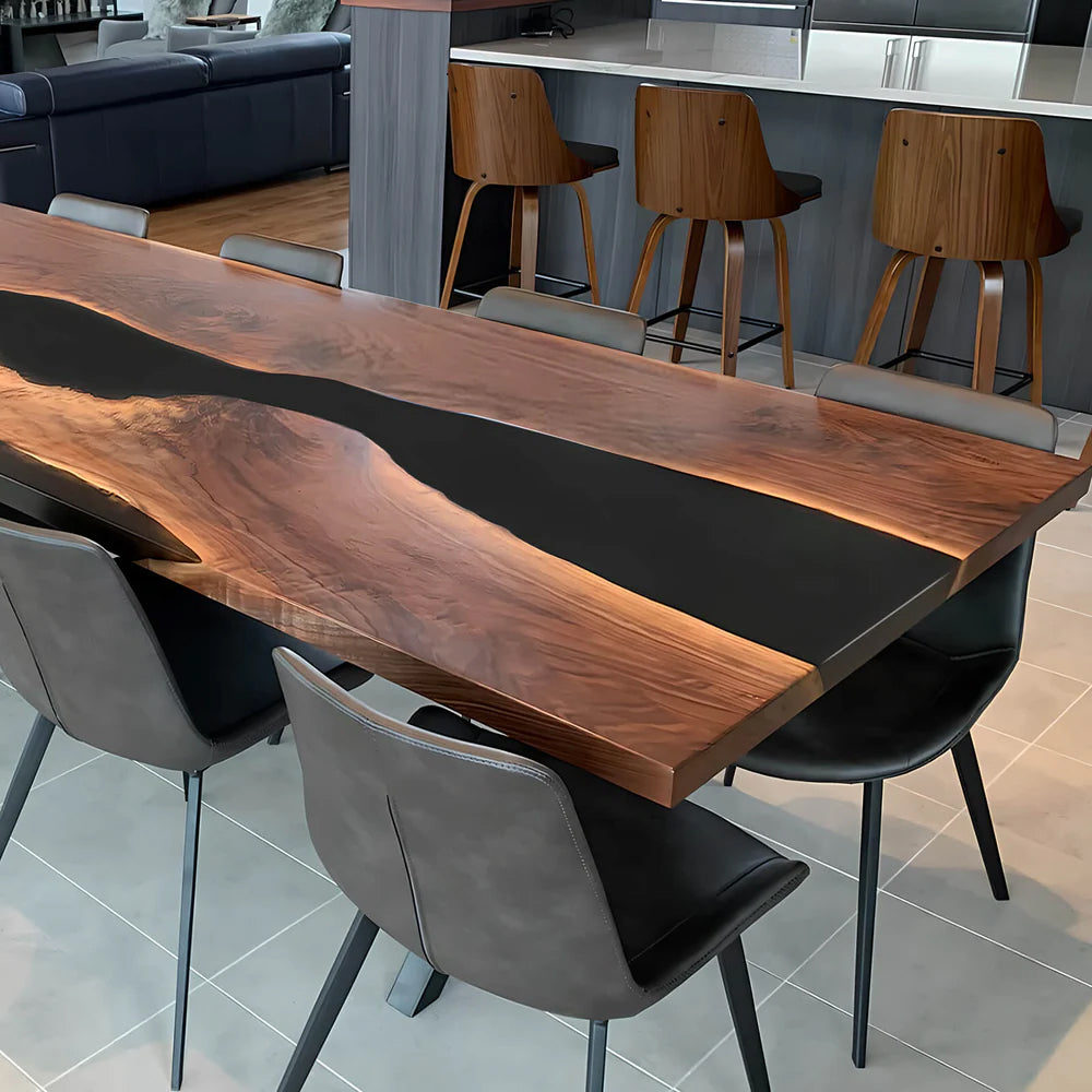 Custom Black Walnut Epoxy Resin River Table – Black Resin BWB-47