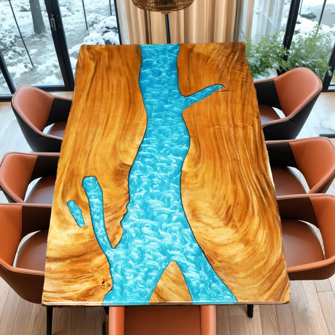 Custom Black Walnut Epoxy Resin River Table – Blue Resin BWB-23