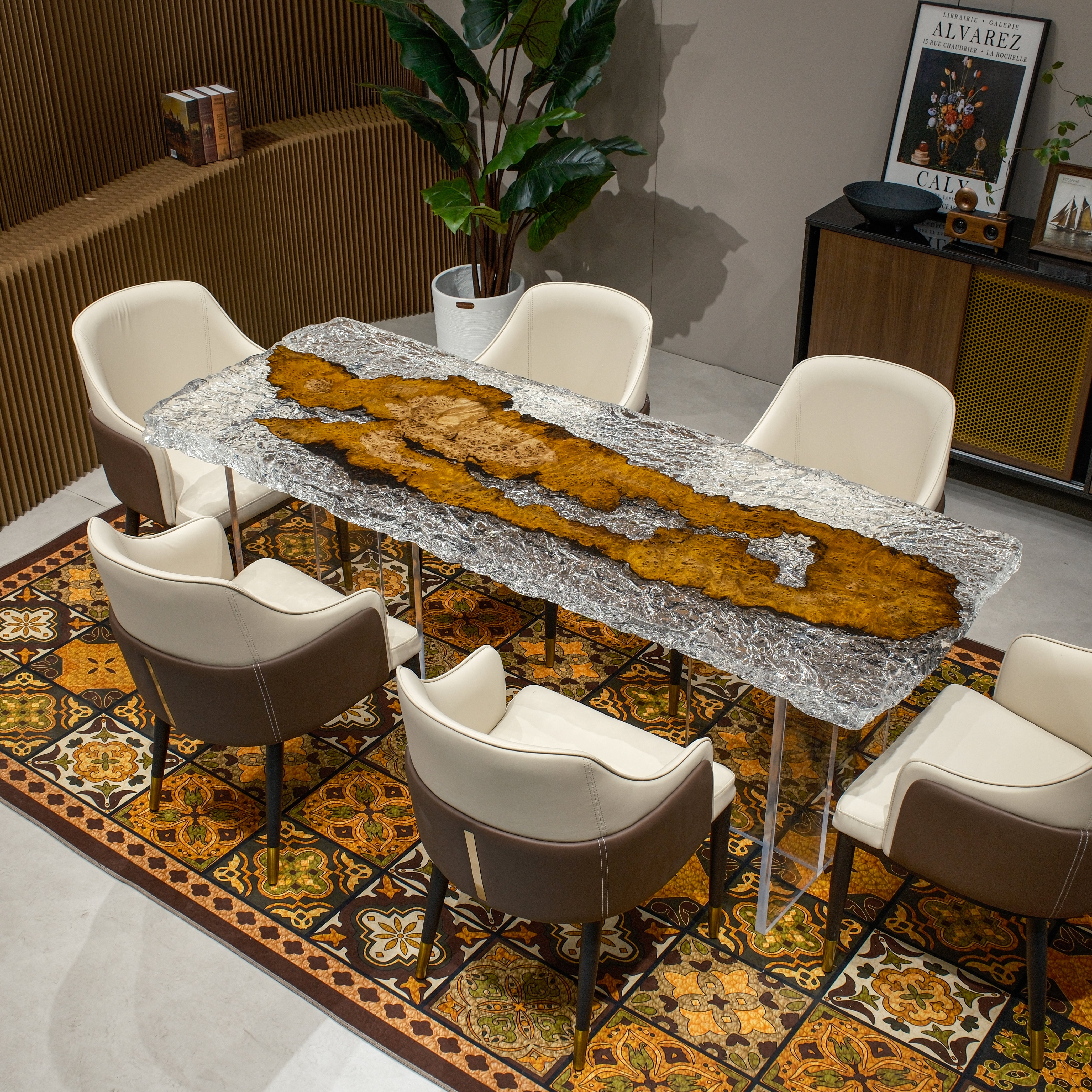 Custom Golden Camphor Wood Epoxy Resin Table – Ice Crystal Resin XHJZB11039