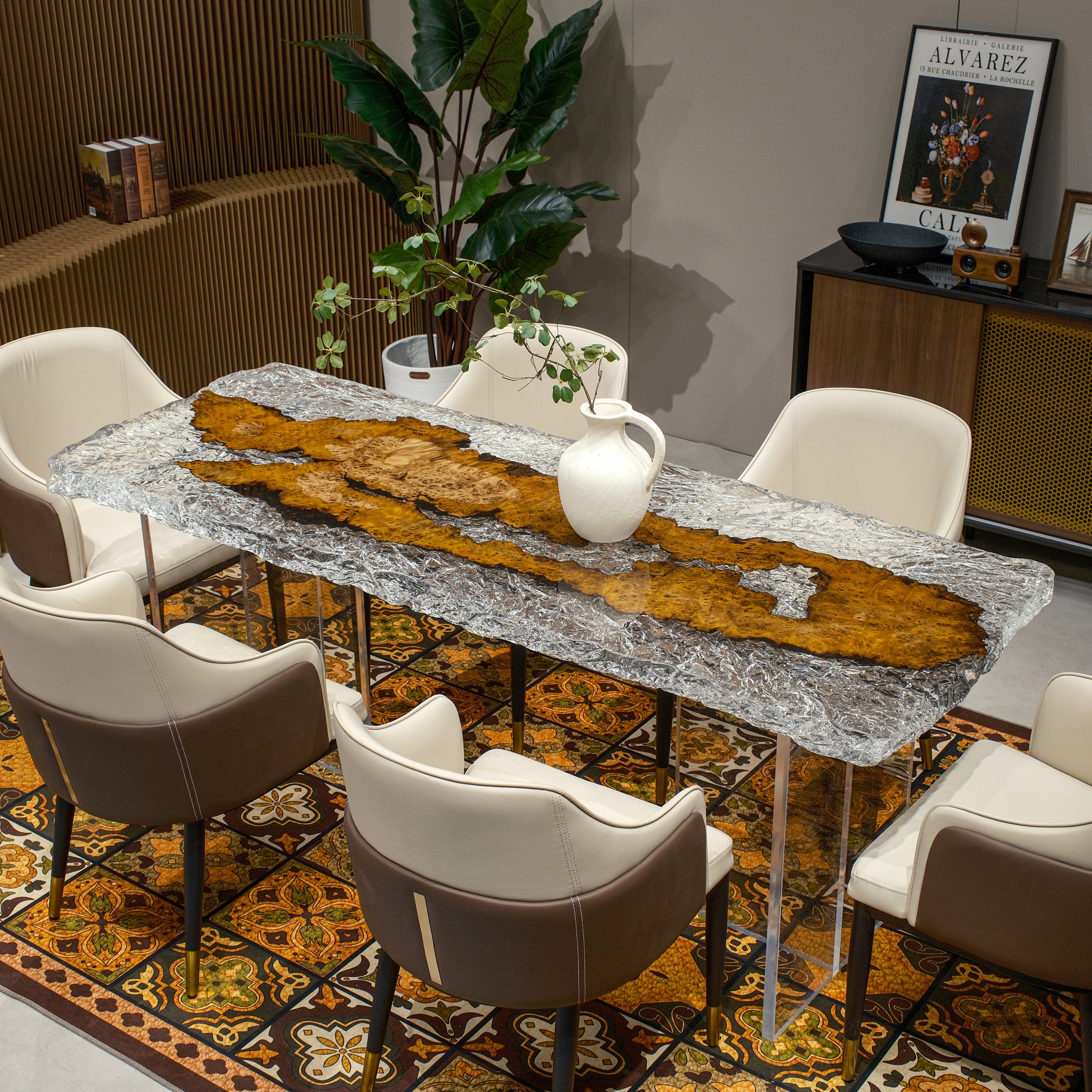 Custom Golden Camphor Wood Epoxy Resin Table – Ice Crystal Resin XHJZB11039