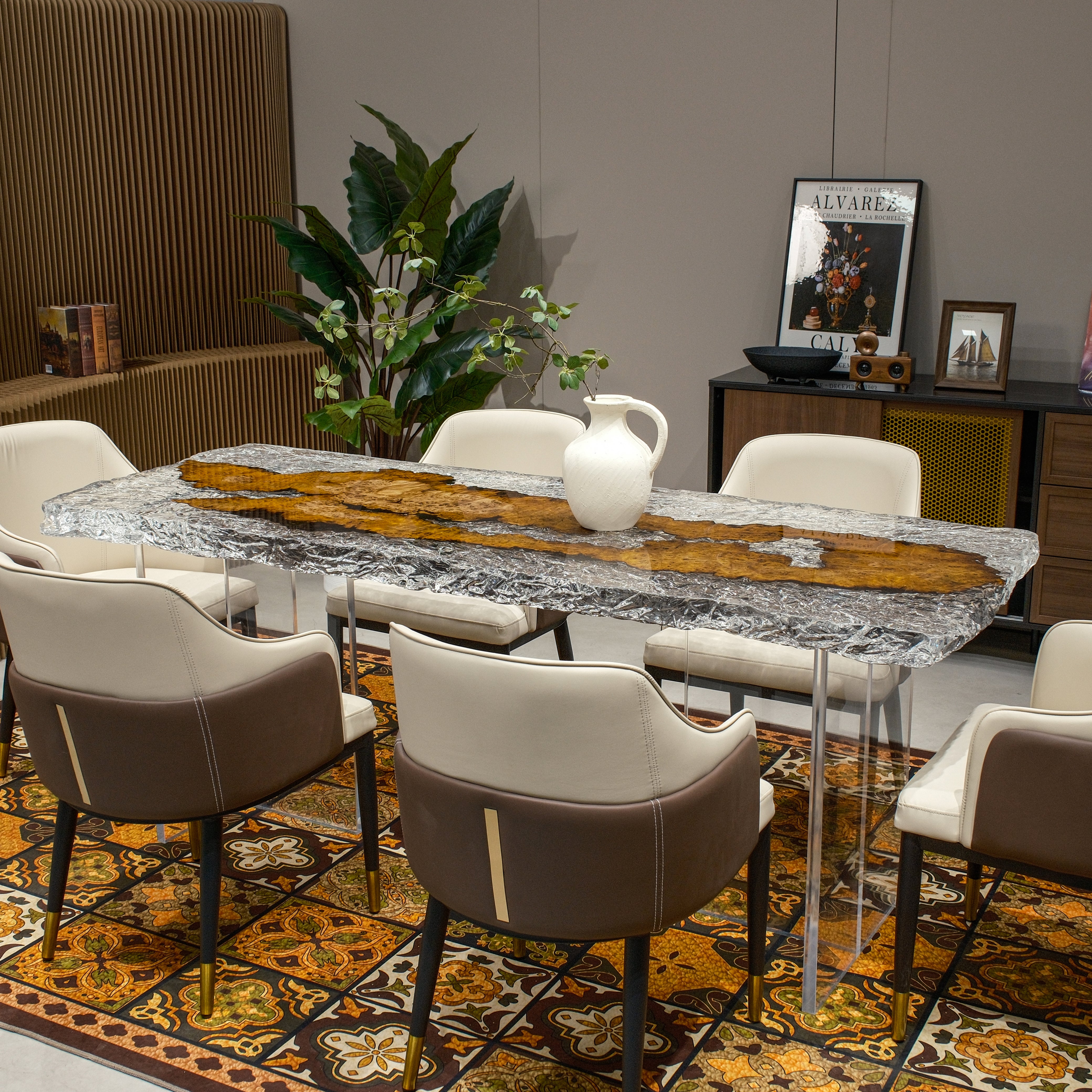 Custom Golden Camphor Wood Epoxy Resin Table – Ice Crystal Resin XHJZB11039