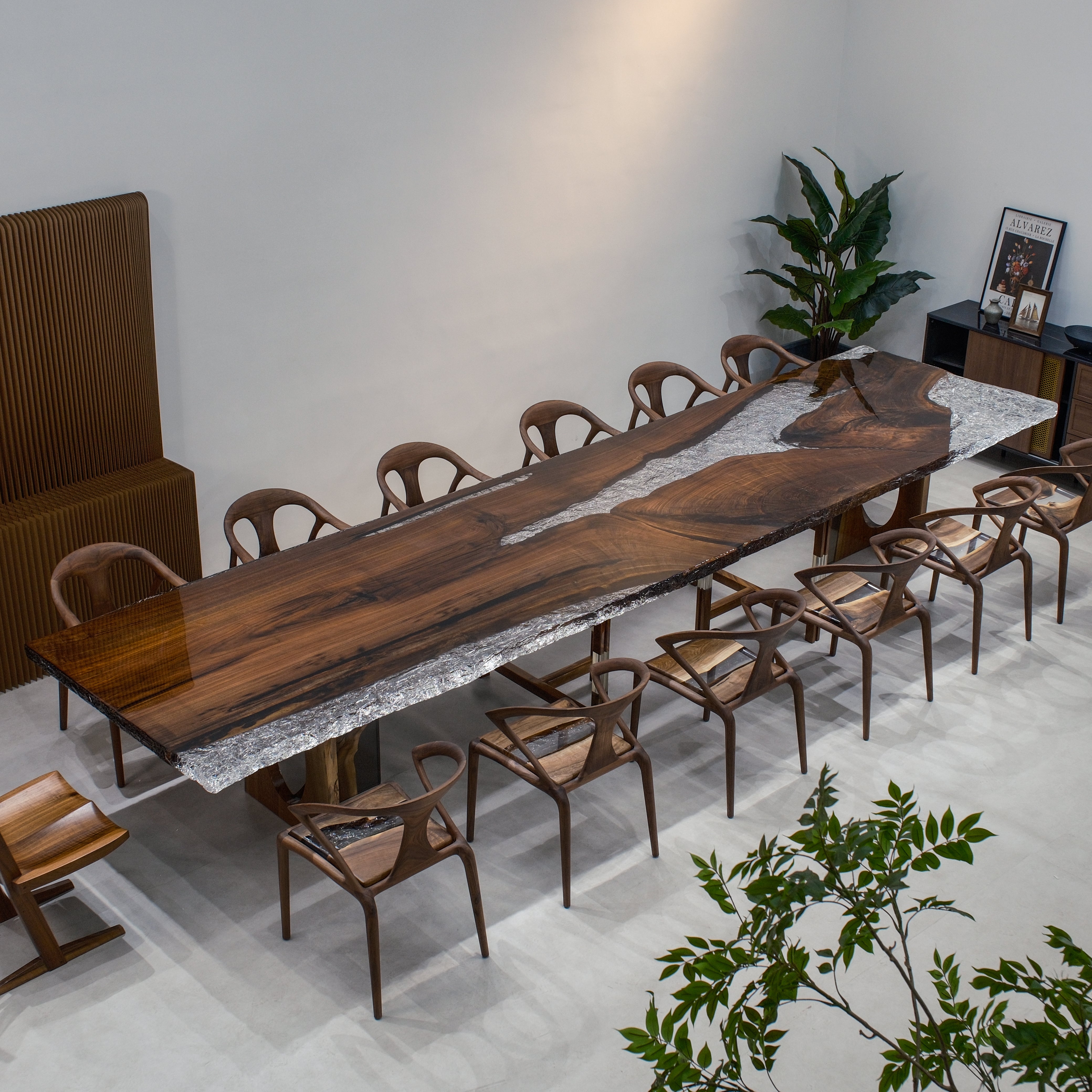 Custom Black Walnut Luxury Epoxy Resin Table – Ice Crystal Resin XBZB7072