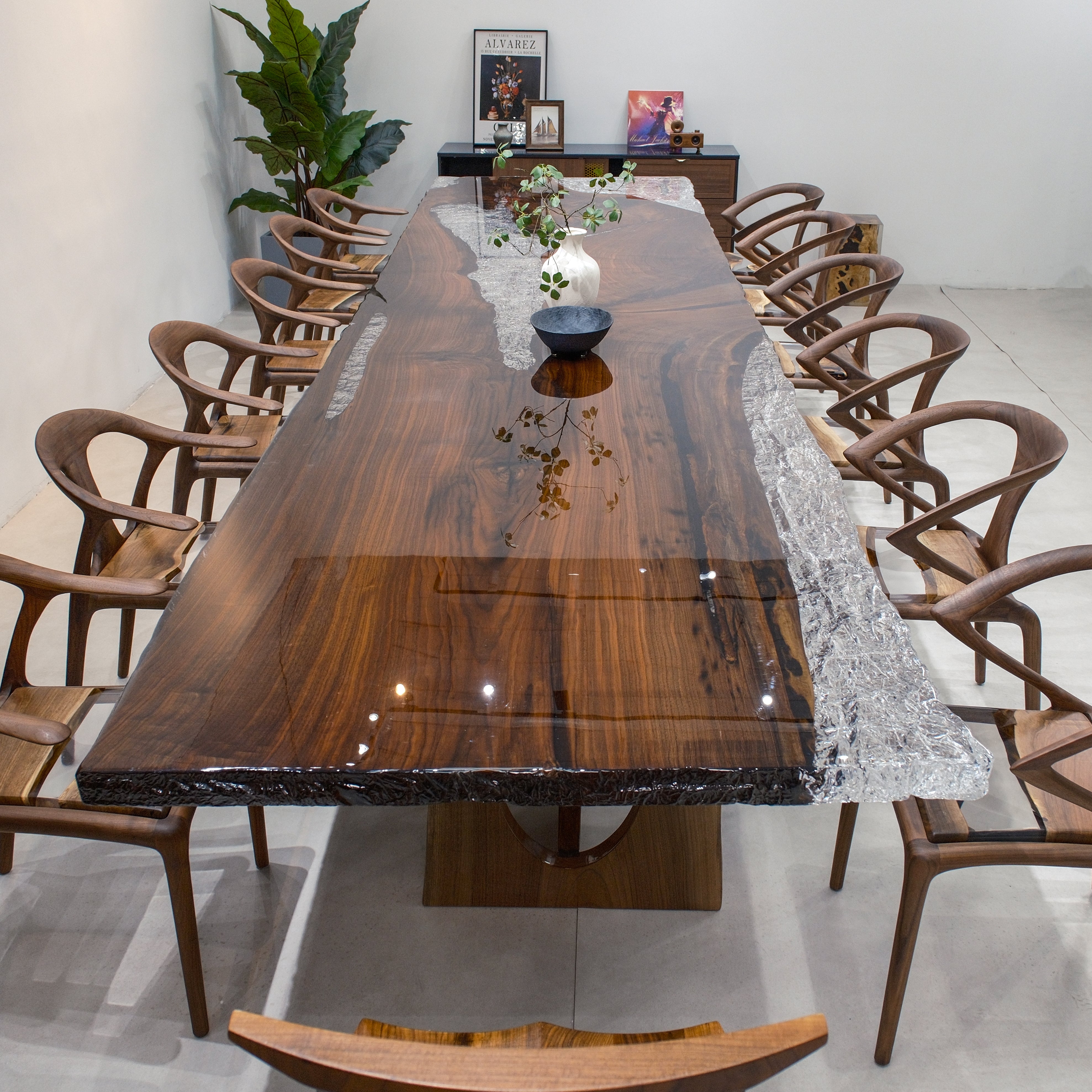 Custom Black Walnut Luxury Epoxy Resin Table – Ice Crystal Resin XBZB7072