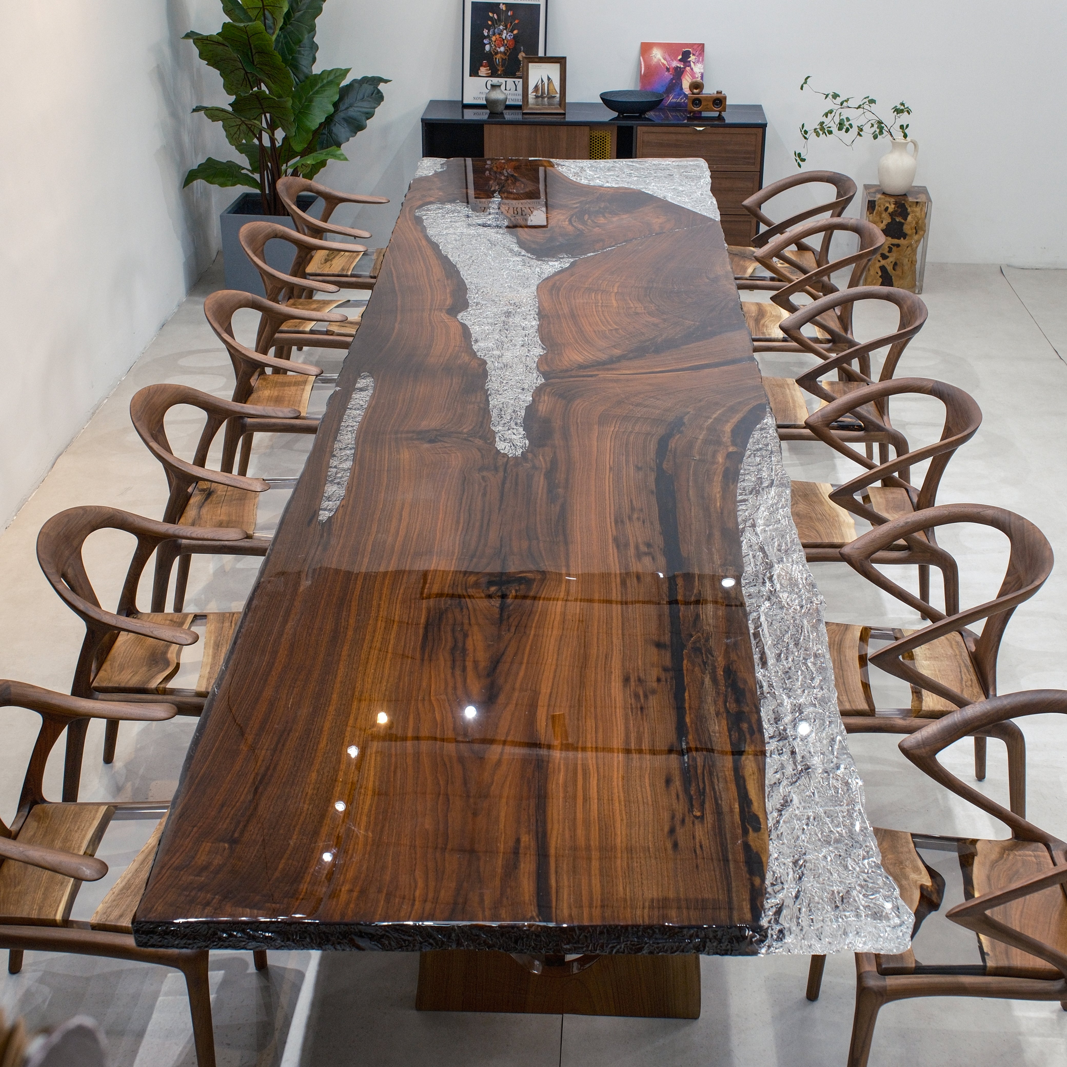 Custom Black Walnut Luxury Epoxy Resin Table – Ice Crystal Resin XBZB7072