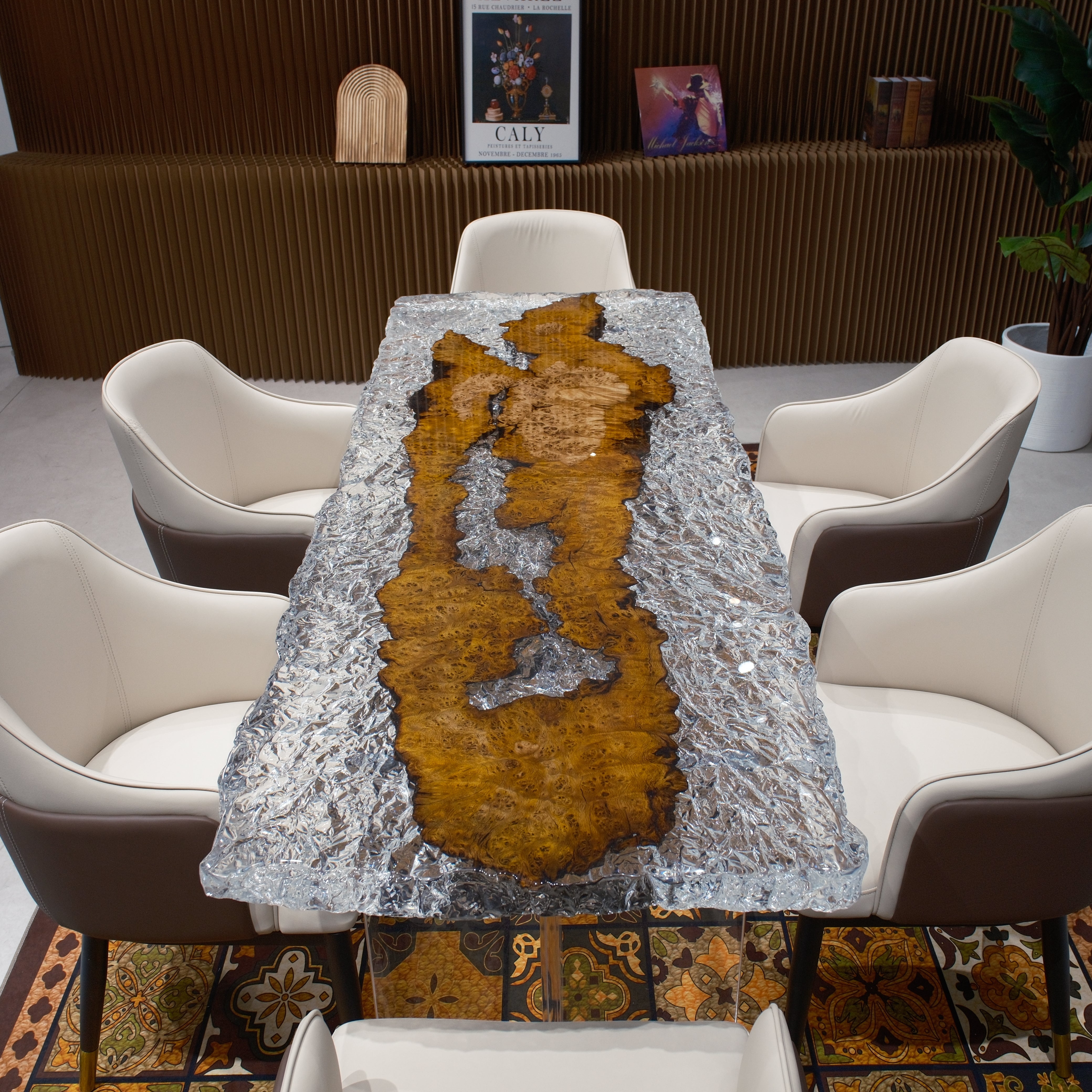 Custom Golden Camphor Wood Epoxy Resin Table – Ice Crystal Resin XHJZB11039