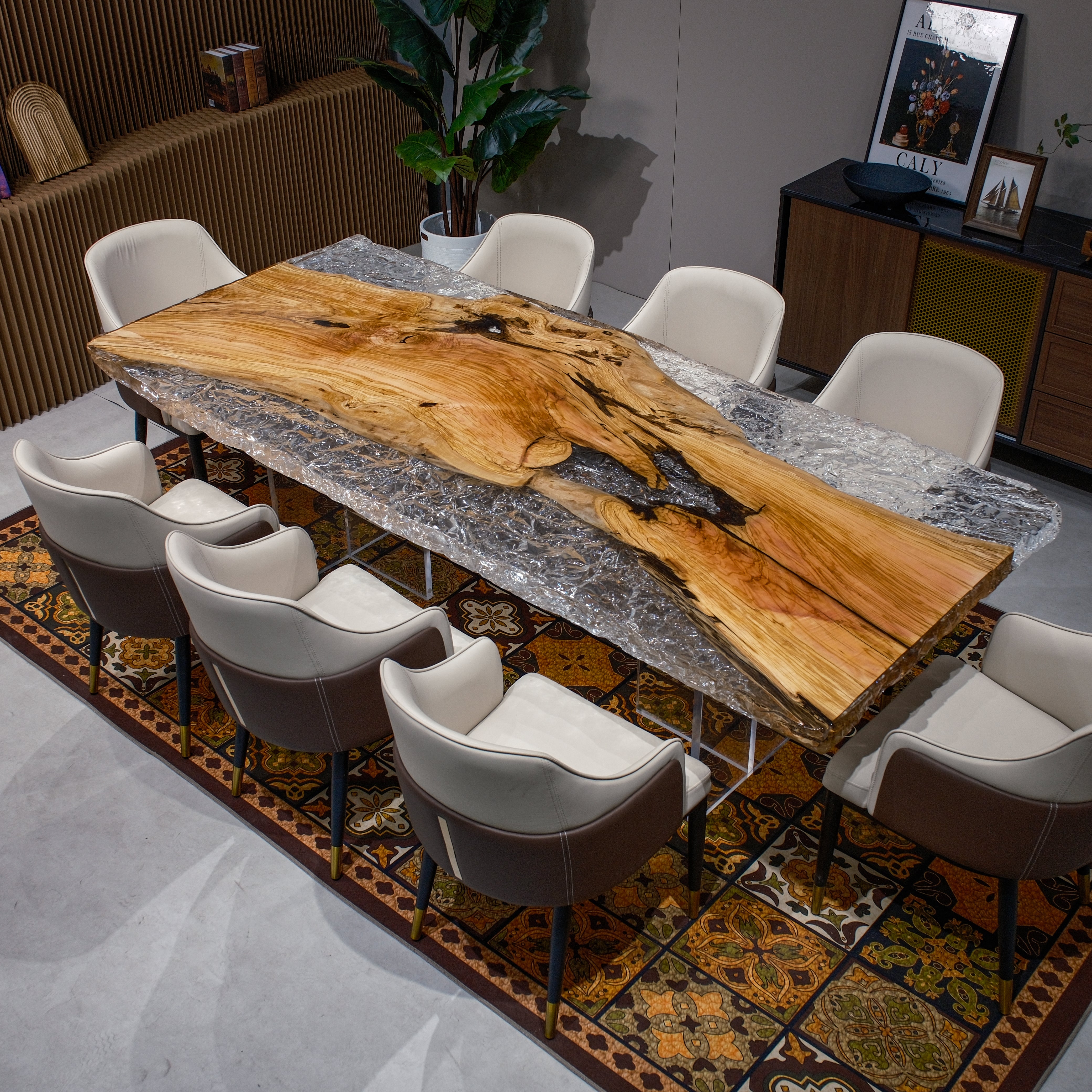 Custom Olive Wood Epoxy Resin Table – Ice Crystal Resin XGZB1066