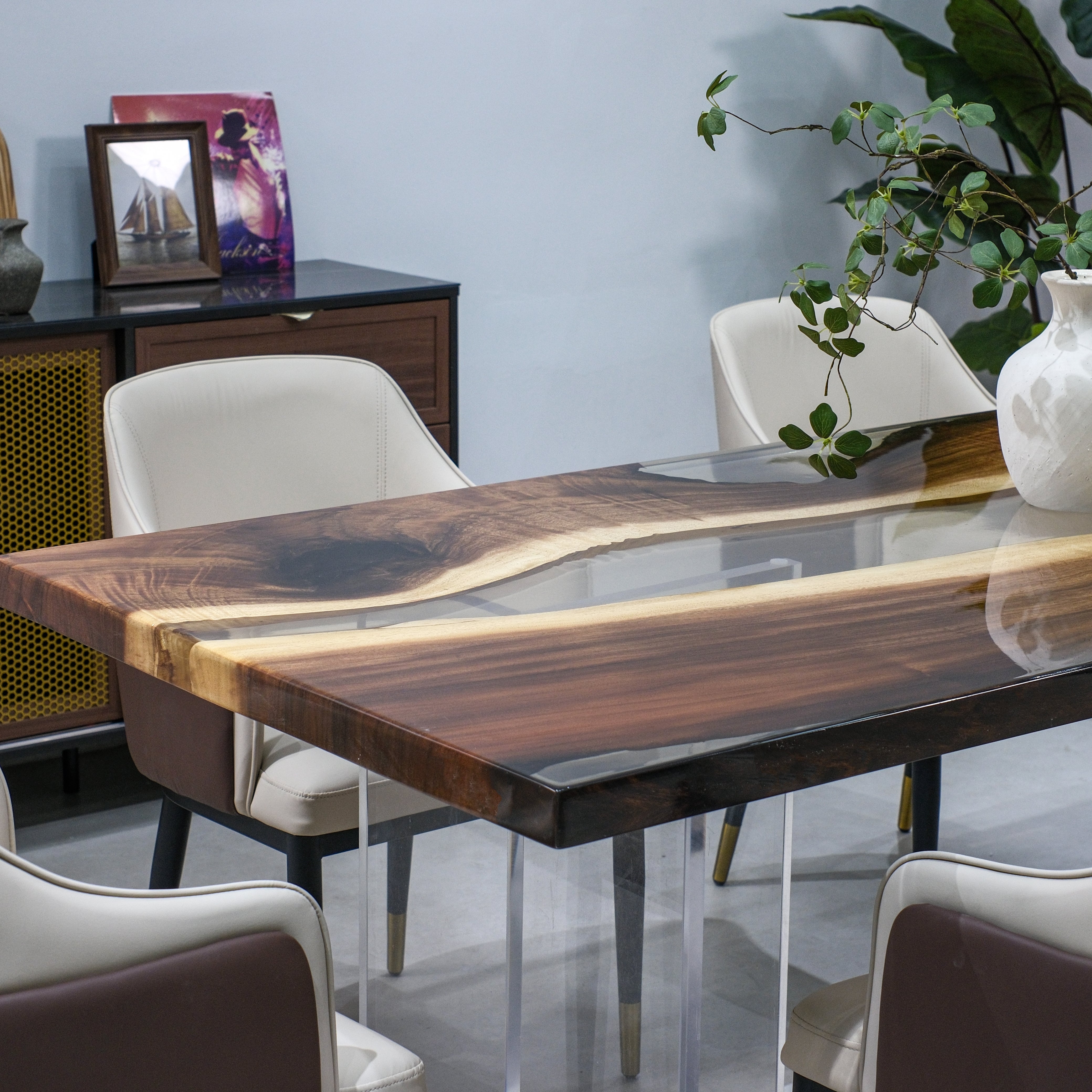 Custom Walnut Wood Epoxy Resin Table – Clear Resin XNZB4023