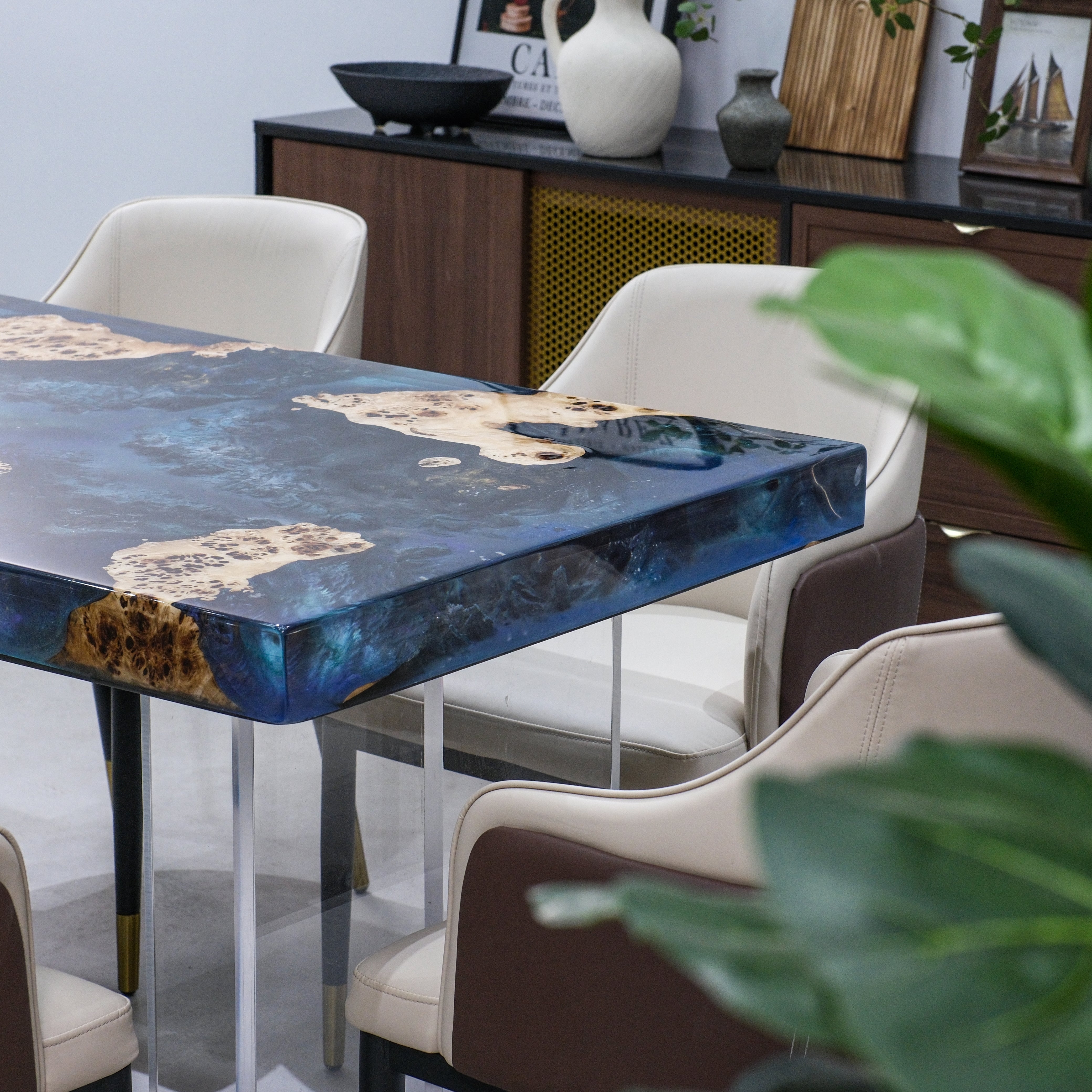 Custom French Poplar Wood Epoxy Resin Table - Blue Planet Resin XFZB1001