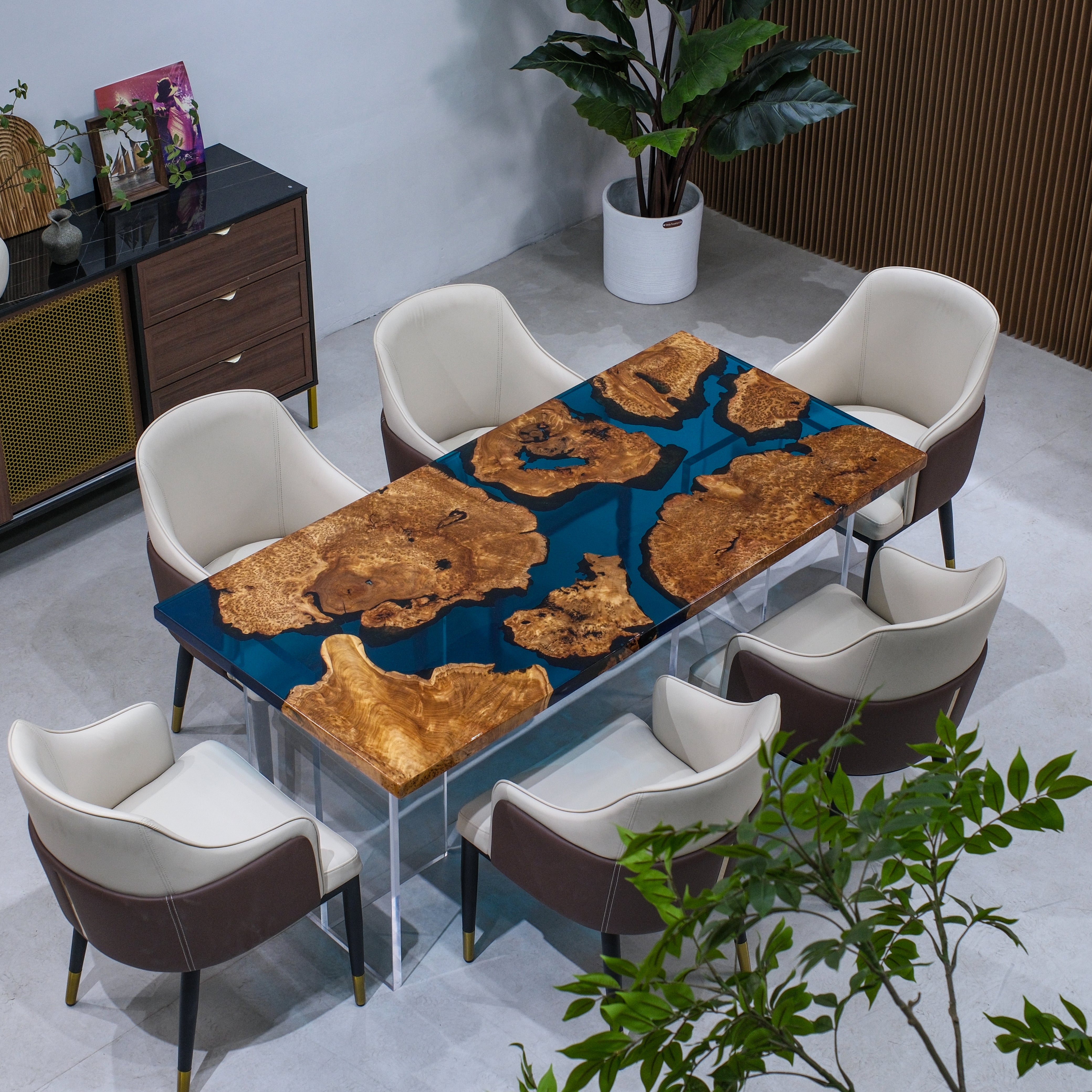 Custom Cedar Burl Epoxy Resin Table – Blue Resin XSZB3031