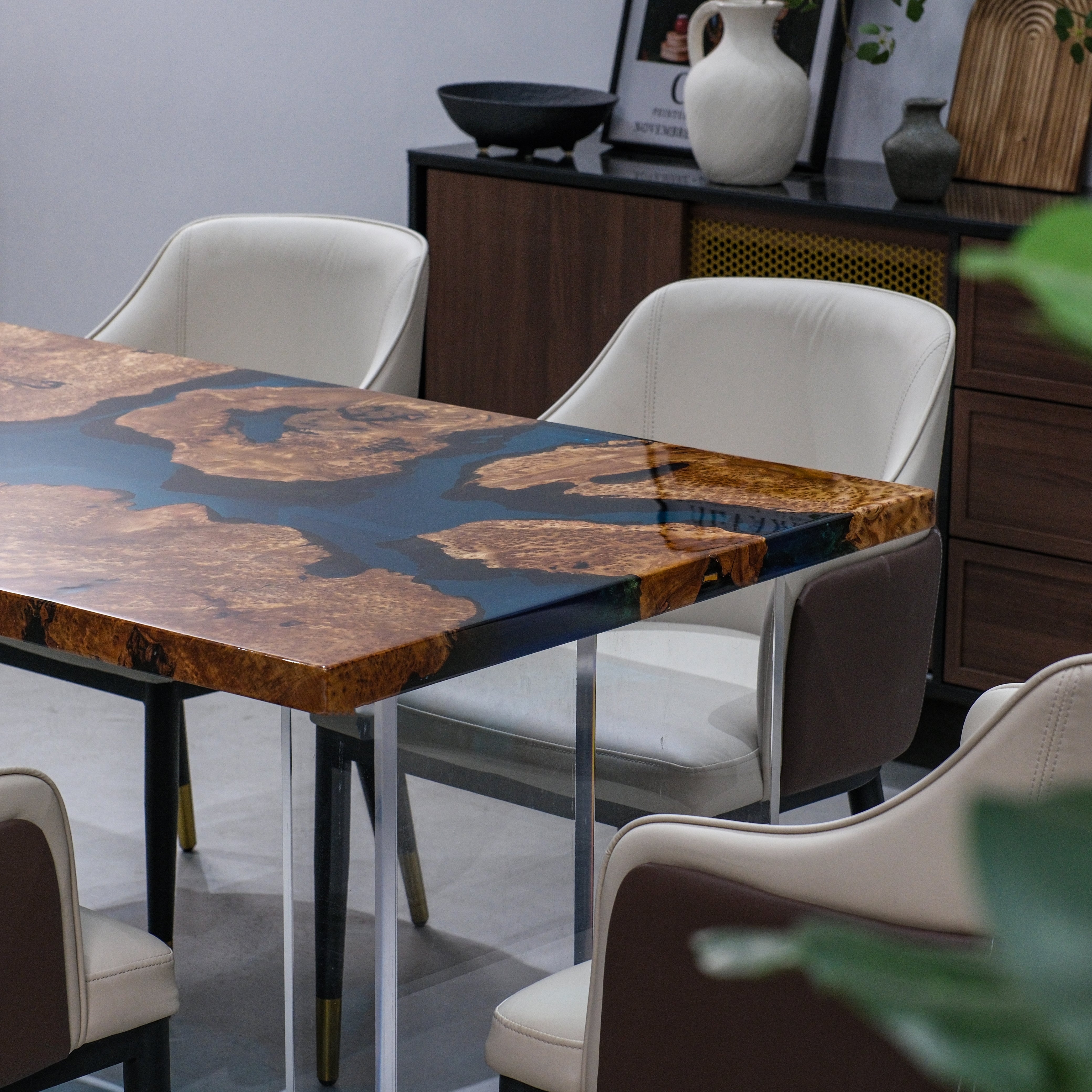 Custom Cedar Burl Epoxy Resin Table – Blue Resin XSZB3031