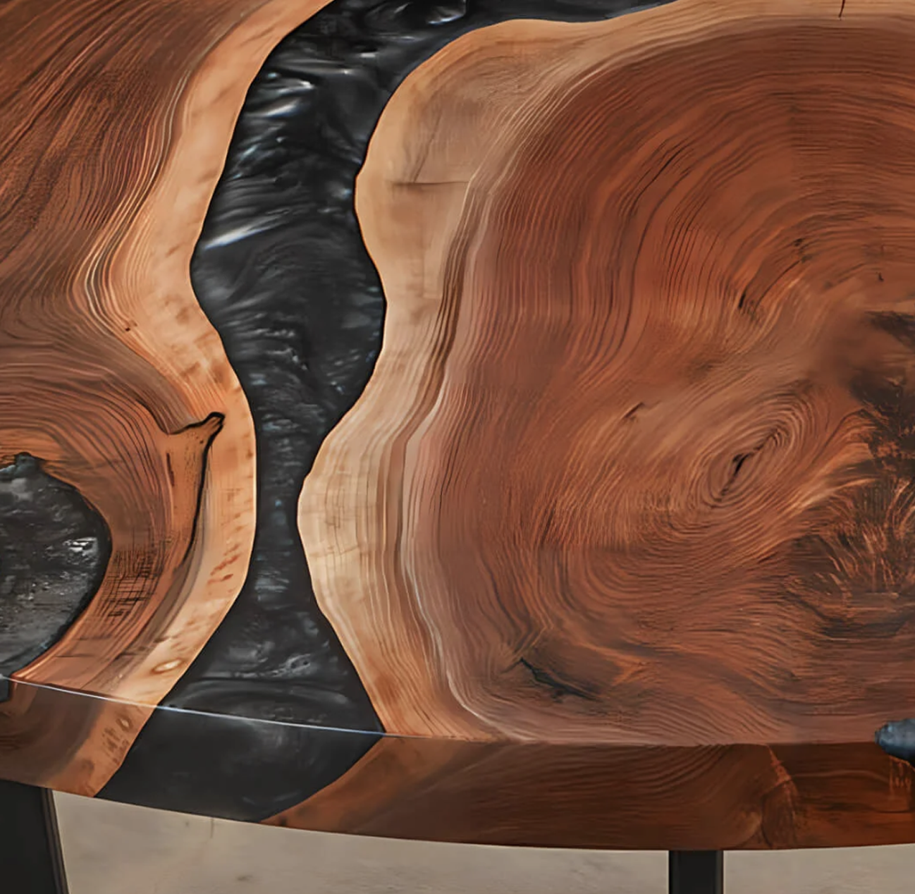 Custom Black Walnut Epoxy Resin Round Coffee Table – Volcanic Ash Resin BWA-27