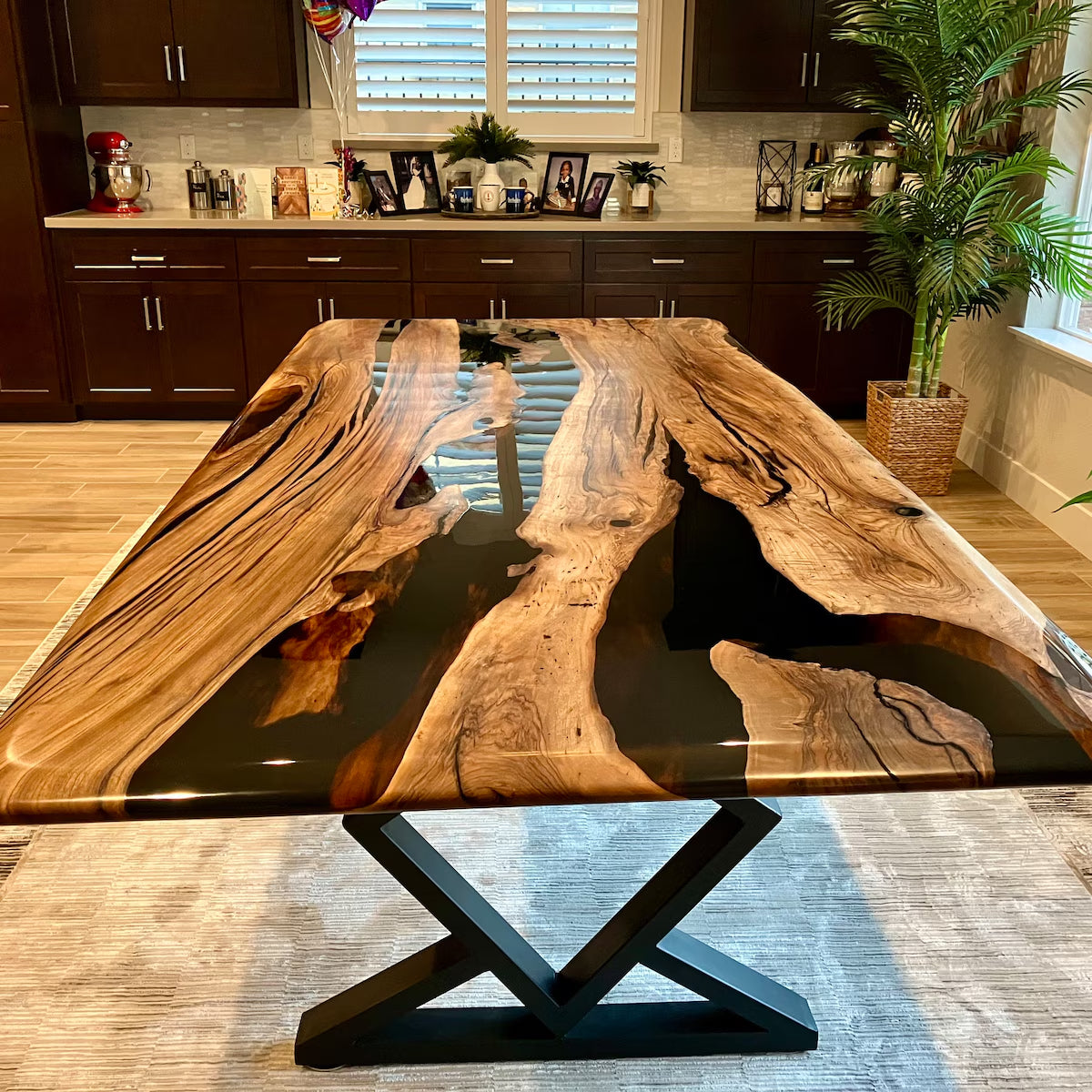 Custom Black Walnut Epoxy Resin Table – Black Resin BWB-38