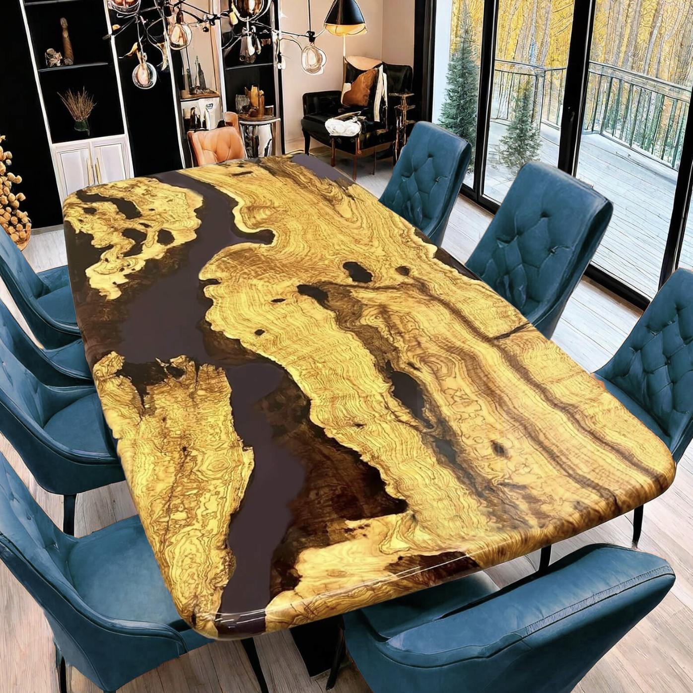 Custom Olive Epoxy Resin River Table - Purple Resin OP-21