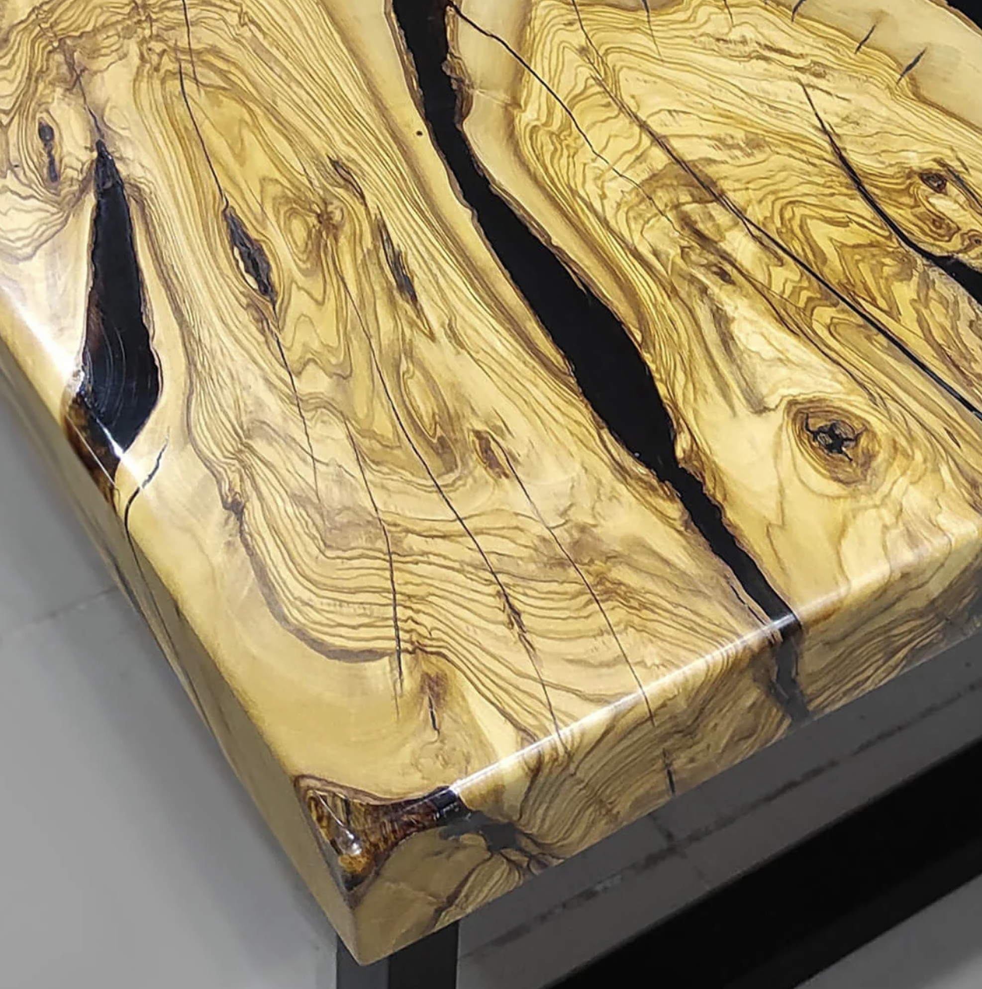 Custom Olive Wood Epoxy Resin Table – Black Resin OB-36