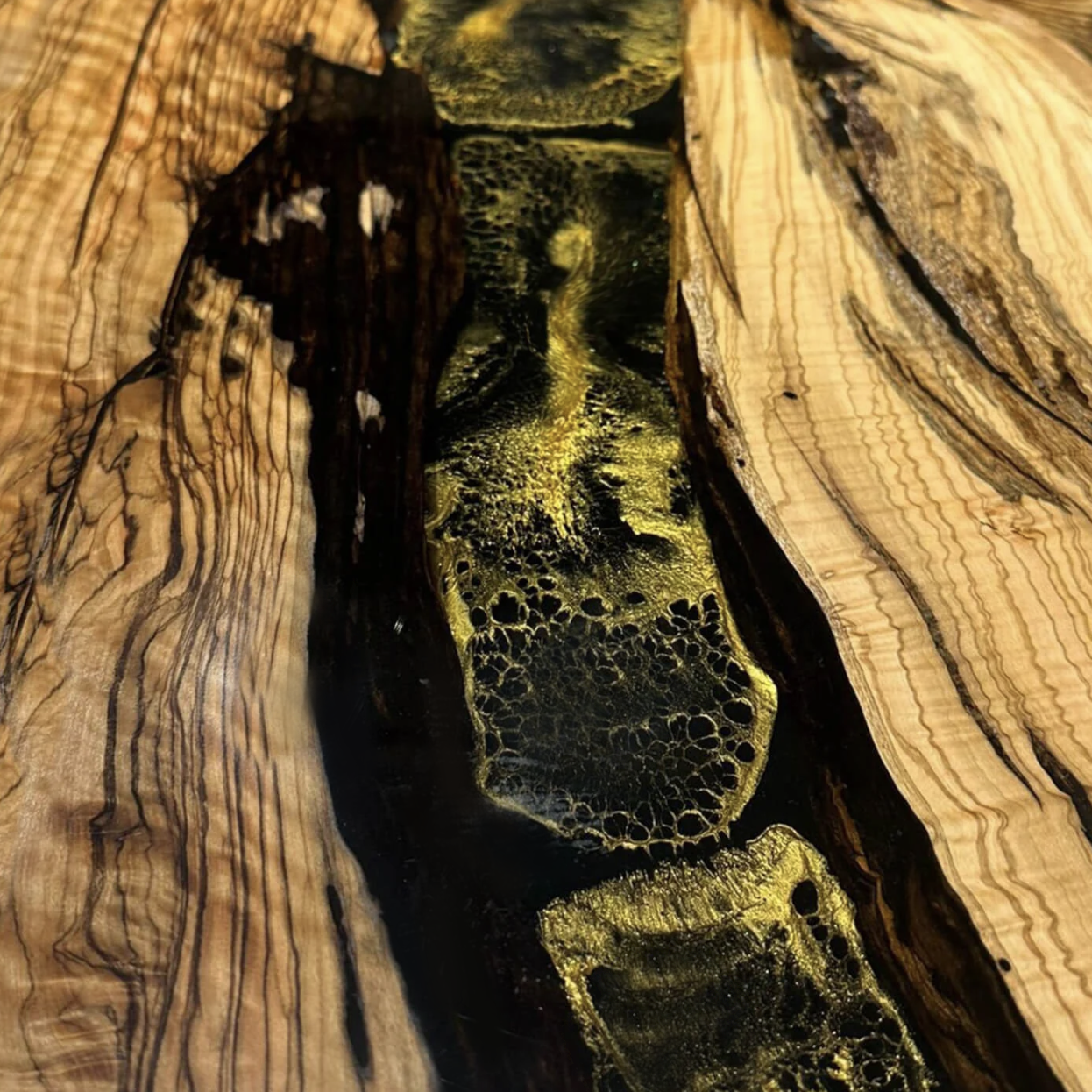 Custom Olive Wood Epoxy Resin River Table – Black Resin OG-26