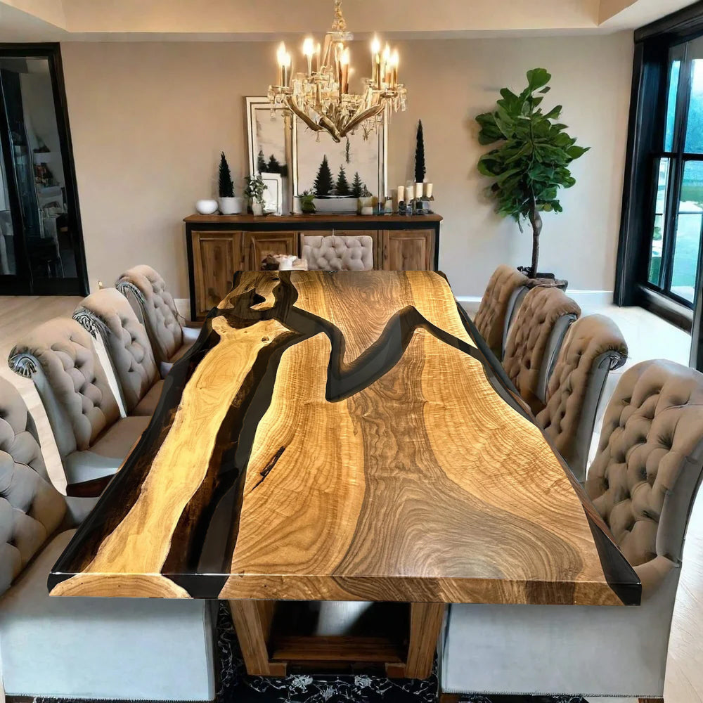 Custom Black Walnut Epoxy Resin River Table – Black Resin BWB-43