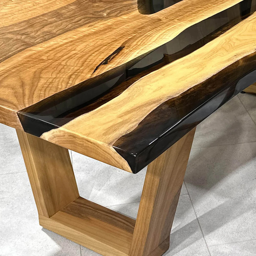 Custom Black Walnut Epoxy Resin River Table – Black Resin BWB-43