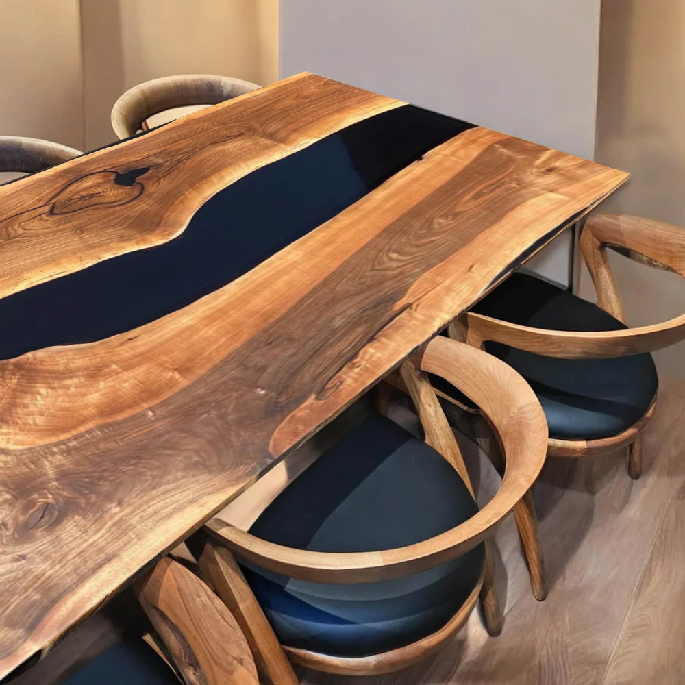 Custom Black Walnut Epoxy Resin River Table – Black Resin BWB-44