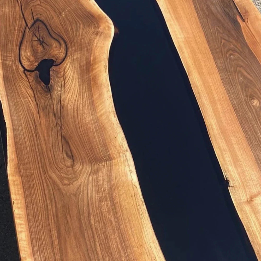 Custom Black Walnut Epoxy Resin River Table – Black Resin BWB-44
