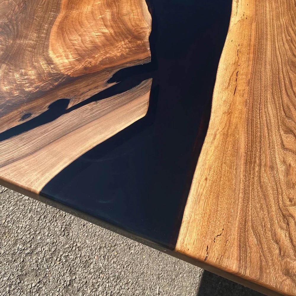 Custom Black Walnut Epoxy Resin River Table – Black Resin BWB-44